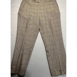 VTG Nautica Mens 38x30 Glen Plaid Wool Dress Pants Pleated Brown Blue